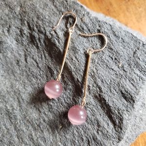 Handmade Rose Gold Dangle Purple Tiger Eye  Gemstone Earrings